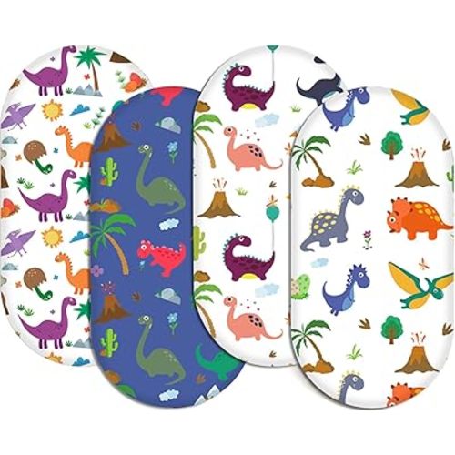 4 Pack Stretch Soft Baby Bassinet Sheet for Girls, Boys, Breathable Cozy Dinosaur Crib Sheets Fit for Hourglass Oval Rectangle, Bedside Sleeper Bassinet Sheets