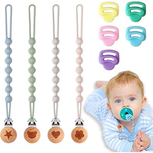5 Pack Silicone Adapter Ring and 4-Pack Silicone Pacifier Clip for Philips Avent Soothie, One-Piece Soft Binky Clips Holder & Pacifier Adapter fit Soothie, Newborn Baby Essentials for Teething Relief