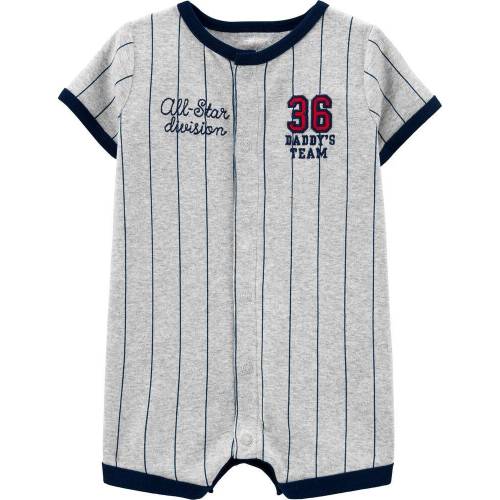 Baseball Snap-Up Romper - Grey - 9M