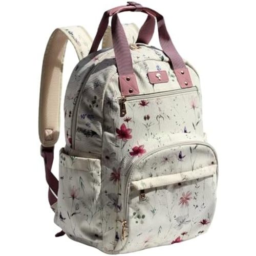 Diaper Bag Backpack, Large Capacity Multifunction Baby Essentials Fashion Travel Pack Linen Canvas office Laptop Bag (Corduroy Purple Flower)