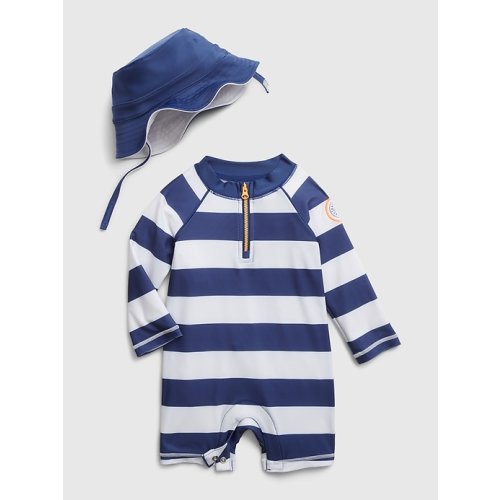 Baby Recycled Swim Rash Guard One-Piece Set in royal blue