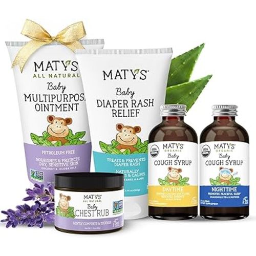 Matys Baby Essentials Kit for Newborn Parents or Baby Shower Gifts, The Ultimate Must Haves Bundle: Chest Rub, Multipurpose Ointment, Diaper Rash Cream, Organic Cough Syrups, 5 PC Set