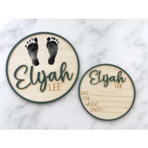 Baby Footprint Keepsake Sign Birth Stat Sign Baby Shower Gift, Choose your color