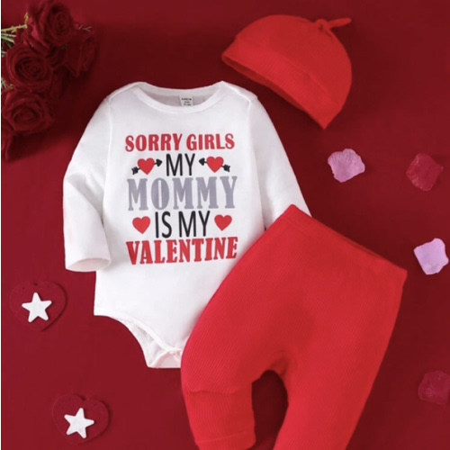 SHEIN 3pcs/Set Newborn Unisex Casual Daily Adorable Slogan Letter Print Long Sleeve Romper & Pants Set With Hat, Suitable For Spring, Summer, Autumn, Ideal For Home, Versatile, Comfortable, Great For Photoshoot, Appropriate For Valentine's Day