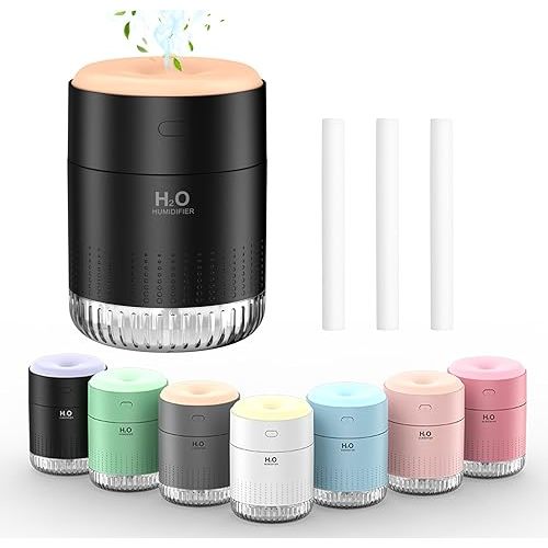 Colorful Mini Humidifier, USB Rechargeable Humidifier, small humidifier, 4 Modes Super Quiet, Humidifiers For Bedroom,Suitable For Travel Office Family Baby Bedroom-Black