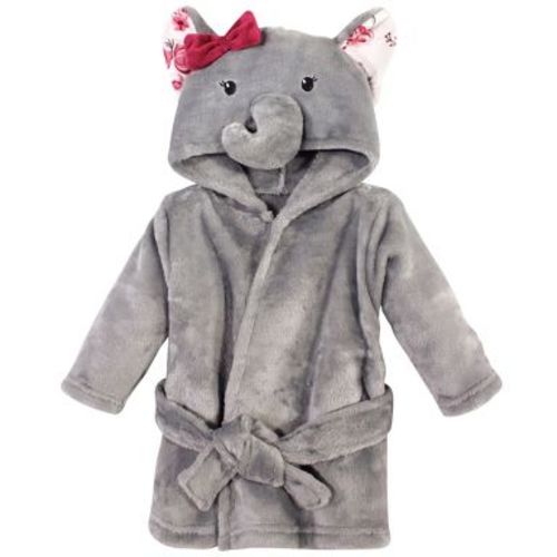 Hudson Baby Infant Girl Plush Animal Face Bathrobe, Gray Rose Elephant, 0-9 Months
