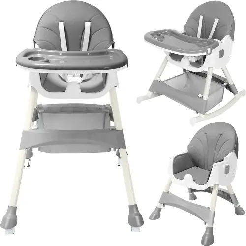 Foldable 4-in-1 Baby High Chair for Toddlers with Removable Tray, Locking Wheels & 5-Point Seat Belt