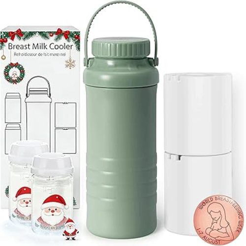 Portable Breast Milk Cooler Bottle, 22oz Capacity Breastmilk Chiller for Travel Mom, 360° Cooling Keeps Milk Fresh for 24 Hours, Breastfeeding Essentials with 2pcs Bottle for Breastmilk Storage