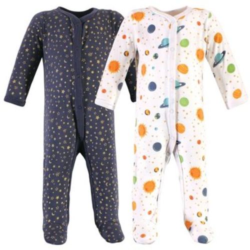 Hudson Baby Infant Boys Cotton Snap Sleep and Play 2pk, Space, 3-6 Months
