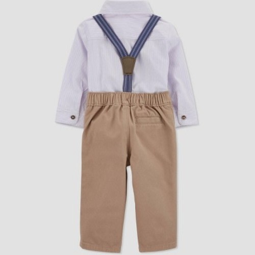 Carter's Just One You® Baby Boys' Striped Suspender Top & Pants Set with Bow Tie - Purple/Khaki 6M