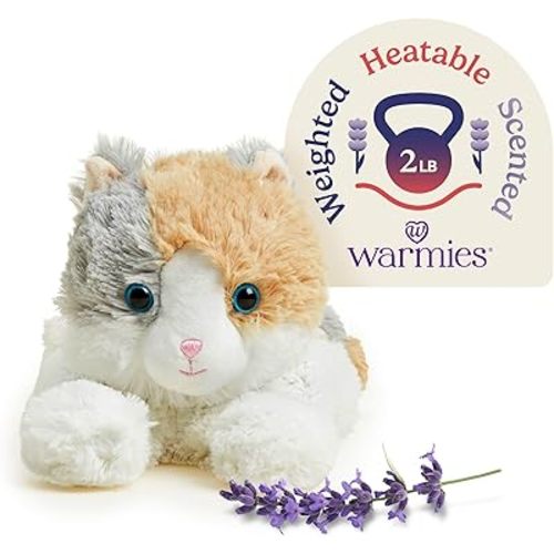 warmies Junior Microwavable & Weighted Stuffed Animals, Calico Cat - Heated Stuffed Animal Plushie for Warmth & Comfort - Cute Soft Plush Toys for Adults & Children (Boys, Girls, Babies & Toddlers)