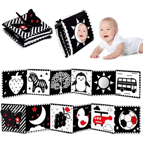Baby Toys 0-3 Months: Black and White High Contrast Baby Toys 0-6 Months, Baby Soft Cloth Book Tummy-Time Toys with Mirror for Babies Infants 6-12 Months, Brain Development Baby Newborn Toys Gift