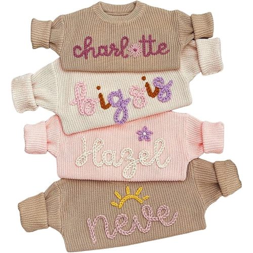 Personalized Baby Sweater, Customized Baby Knit Sweater with Hand-Embroidered Name and Monogram, Newborn Gifts, Custom Name Baby Boy Baby Girl Toddler Gift for Birthday, Baby Shower, Christmas