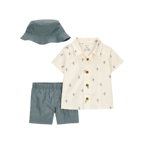 Baby 3-Piece Cactus Short & Hat Set - Ivory/Green - Carter's | Carter's