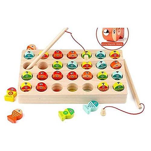Garlictoys Wooden Magnetic Fishing Game Fine Motor Skill Toy ABC Alphabet Color Sorting Puzzle,Montessori Letters Cognition Preschool Education Gift for 3+Years Old Toddler Kid.