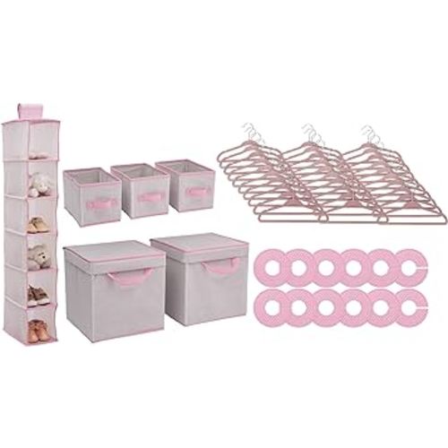 Nursery Storage 48 Piece Set - Easy Storage/Organization Solution - Keeps Bedroom, Nursery & Closet Clean, Infinity Pink