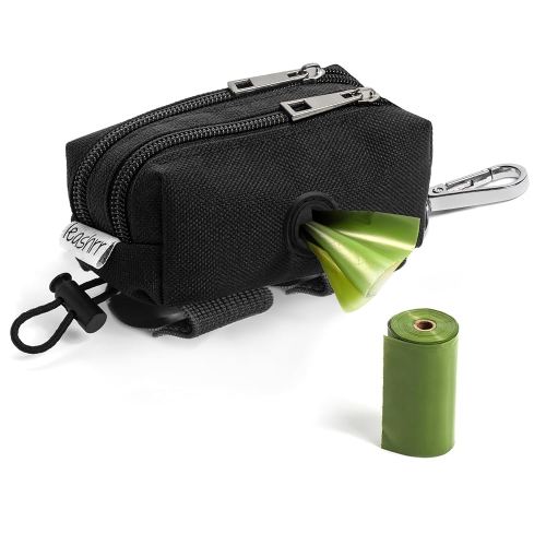 Poop Bag Holder - Poop Bag Dispenser with 2 Waterproof Pouches for Waste Bags (Black)
