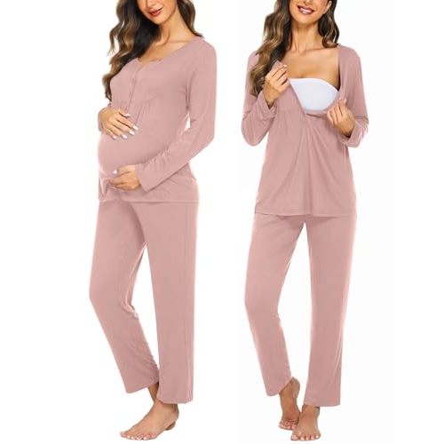 Ekouaer Maternity Nursing Pajama Sets Labor Delivery Pjs Long Sleeve Breastfeeding Pajamas Pregnancy Sleepwear Set