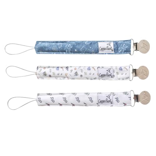 Copper Pearl Pacifier Clip 3-Pack: Premium Knit Binky Clips for Baby Girls and Boys - Stylish Stainless Steel Pacifier Holder Clip - Baby Pacifier Clips for No More Floor Drops - Wizarding World™