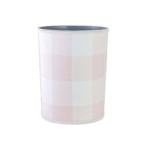 Linen Wastebasket in Blush Check | Caitlin Wilson