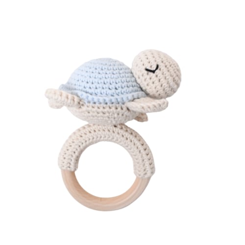 Organic Baby Rattle - Sea Turtle Blue