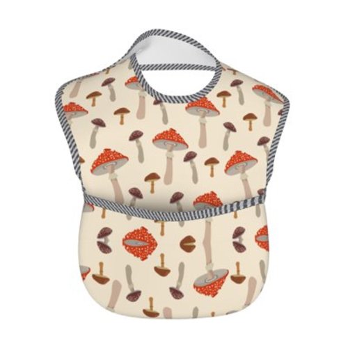 Baby Bibs Waterproof Toddler Bib Red Mushroom Feeding Bib With Pocket For Infant