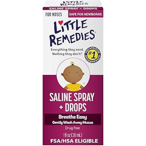 Little Remedies Sterile Baby Saline Nasal Spray and Drops, Safe for Newborns to Relieve Stuffy and Dry Noses, 1 Fl Oz