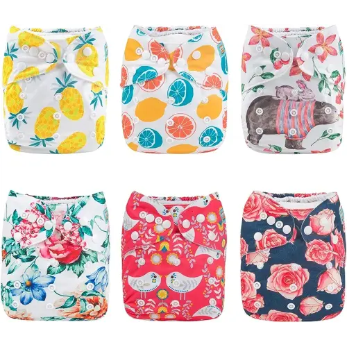 ALVABABY Cloth Diaper One Size Adjustable Washable Reusable for Baby Girls and Boys 6 Pack with 12 Inserts (Girl Color 63)