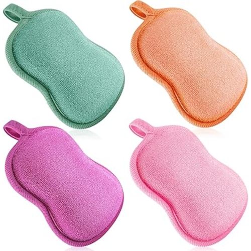 Tatuo 4 Pieces Baby Bath Sponge Cotton Baby Sponge Soft and Absorbent loofah for Kids Babies Men Women(Red, Purple, Green, Orange)