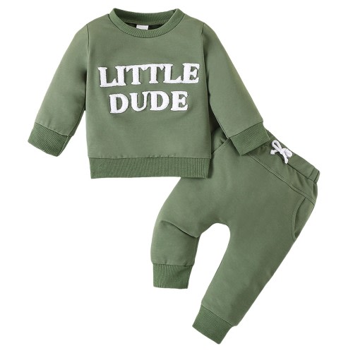 HCNTES Toddler Baby Boy Fall Winter Clothes Long Sleeve Sweatshirt Tops Pants Football Outfits Set, 6-12 Months Green