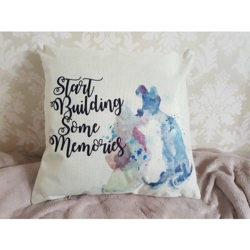 Lady and the Tramp dog love couple watercolour quote " Start building some memories" cushion throw pillow cover Disney home decor gift