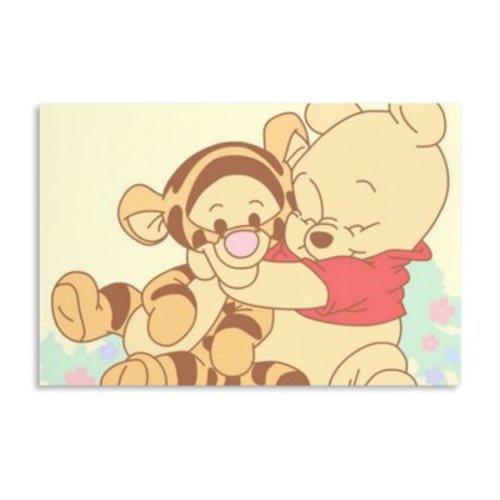 Winnie The Pooh Cartoon Framed Wall Art Canvas Decor, Living Room Bedroom Wall Painting Decor Gallery, Beige Framed Wood 12 x 8 Inch