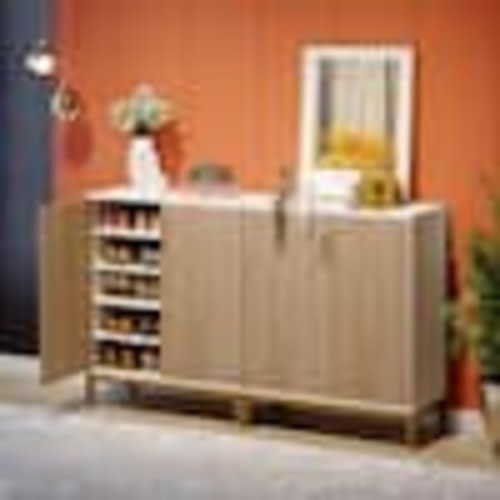 BYBLIGHT Lauren Brown 38 in. H Shoe Storage Cabinet with Doors, 20 Pairs Entryway Shoe Cabinet, 5-Tier Shoe Racks Organizer BB-F1823XF