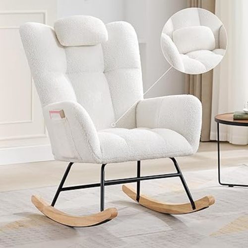 Rocking Chair Nursery Teddy, Upholstered Baby Fluffy Glider Rocker for Adults Small Spaces Indoor,Nursing Chairs for Living Room, Bedroom, Classroom