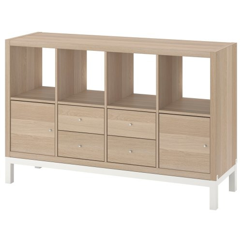 KALLAX Shelving unit with underframe - with 2 doors/4 drawers/white stained oak effect 57 7/8x37 "