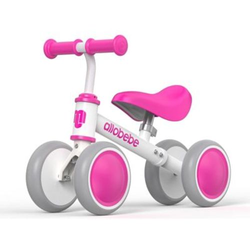 Allobebe Toddler Balance Ride-On Bike 4-Wheeled 12-36 Months Adjustable Seat Quiet Wheels - Light Pink