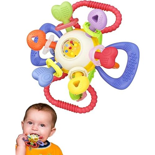 Baby Teething & Rattle Toy – Safe, Multi-Functional BPA-Free Silicone Toy for Babies 0-12 Months – Vibrant, Sensory Rattle for Teething Relief & Fun Play – Perfect Baby Toys for Boys & Girls
