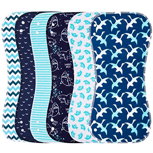 Benoxine Baby Burp Cloths with Snap Large Size 3 Layers Thicken 100% Cotton Super Absorbent and Soft Baby Spit Up Burping Rags Baby Burp Cloth Set for Boys 6 Pack
