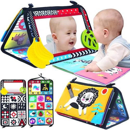 Tummy Time Baby Mirror, Infant Toys Newborn Toys 0 3 Months Brain Development with Crinkle Cloth Book, Black and White High Contrast Baby Toys 4 6 9 12 18 Month Boys Girls Crawling Sensory Toy : Amazon.com.au: Toys & Games