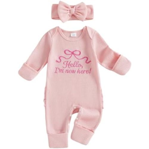 BULINGNA Nebworn Baby Girl Waffle Knit Romper Long Sleeve Ruffle Butt Onesie Fall Winter Clothes Coming Going Home Outfit