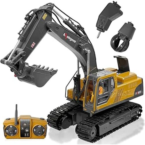 kolegend 3 in 1 Remote Control Excavator Toy 14 Channel RC Excavator Toy for Boys 3-12 with Bucket/Claw/Drill 2.4GHz Full Functional Construction Vehicles Toys Gift for 6 7 8 9 10 Years Old Kids Boys