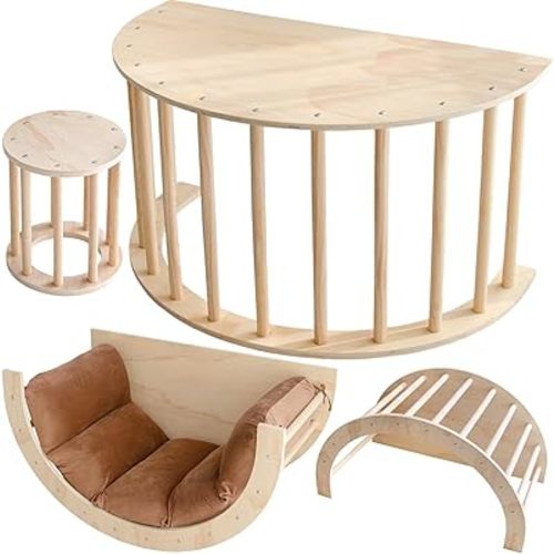 Arch Rocker Arch with Cushion - Wooden Climber Montessori Climbing Arch for Kids, Pillow for Arches (Arch Table Stool with Cushion)