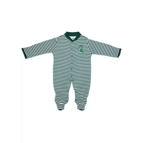 Michigan State Spartans GREEN Baby Striped Footed Romper Pajamas - 35010071