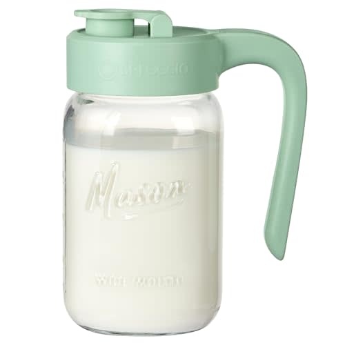32 oz Glass Pitcher with Lid, 1 Quart Mason Jar Pitcher with Lid Airtight, Breast Milk Storage for Fridge, Ideal for Cold Brew Coffee, Iced Tea, Sun Tea, Juices