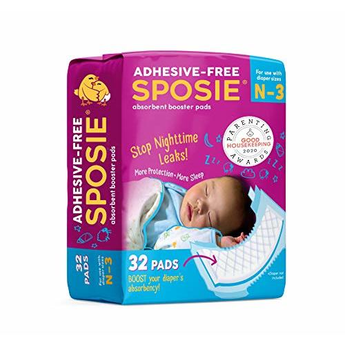 Sposie Booster Pads, Stop Overnight Diaper Leaks, Fits sizes Newborn 1 2 3, No Adhesive for Sensitive Skin, 32 ct