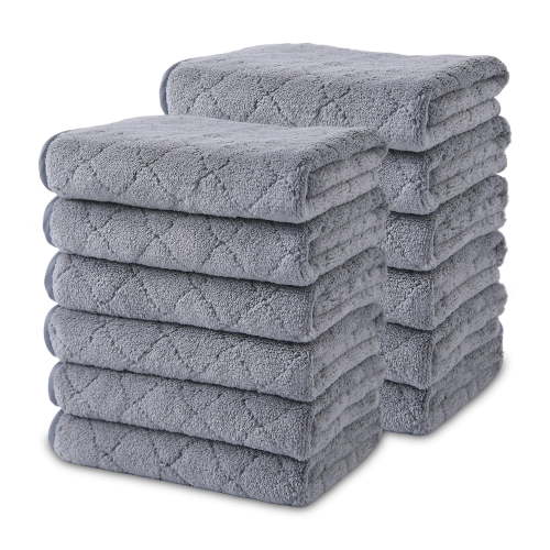 Anray Home Bath Towel Set 12 Pack Washcloths Ultra Soft Microfiber Plush Highly Absorbent Quick Dry Face Towel Luxury Towel Collection Gray