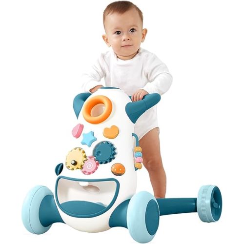 Baby & Toddler Walker Push Toy, Interactive Sound & Light Effect Musical Montessori Activity Center, Adjustable Speed Wheel, Safe & Stable, Fun Gift for Boy and Girl Learning to Stand & Walk