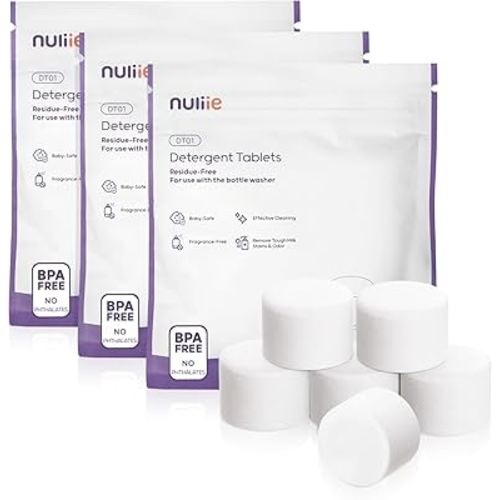 Nuliie 130 High-Efficiency Detergent Tablets for Momcozy, Baby Brezza, GROWNSY Bottle Washers, Fast-Dissolving, Remove Milk Residue & Odor, Gentle Formula Safe for All Baby Bottle Washers
