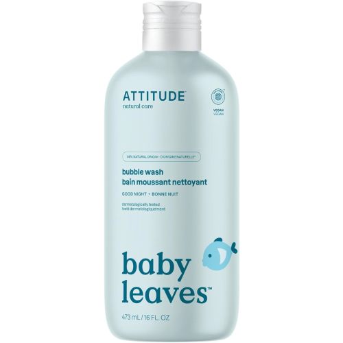 ATTITUDE Bubble Body Wash for Baby, EWG Verified, Dermatologically Tested, Plant and Mineral-Based, Vegan, Good Night, 16 Fl Oz