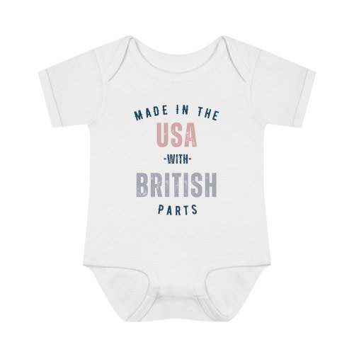 Made in US with British Parts Infant Baby Rib Bodysuit, Dual Citizen, Half British, Half American, funny, newborn gift, UK, USA